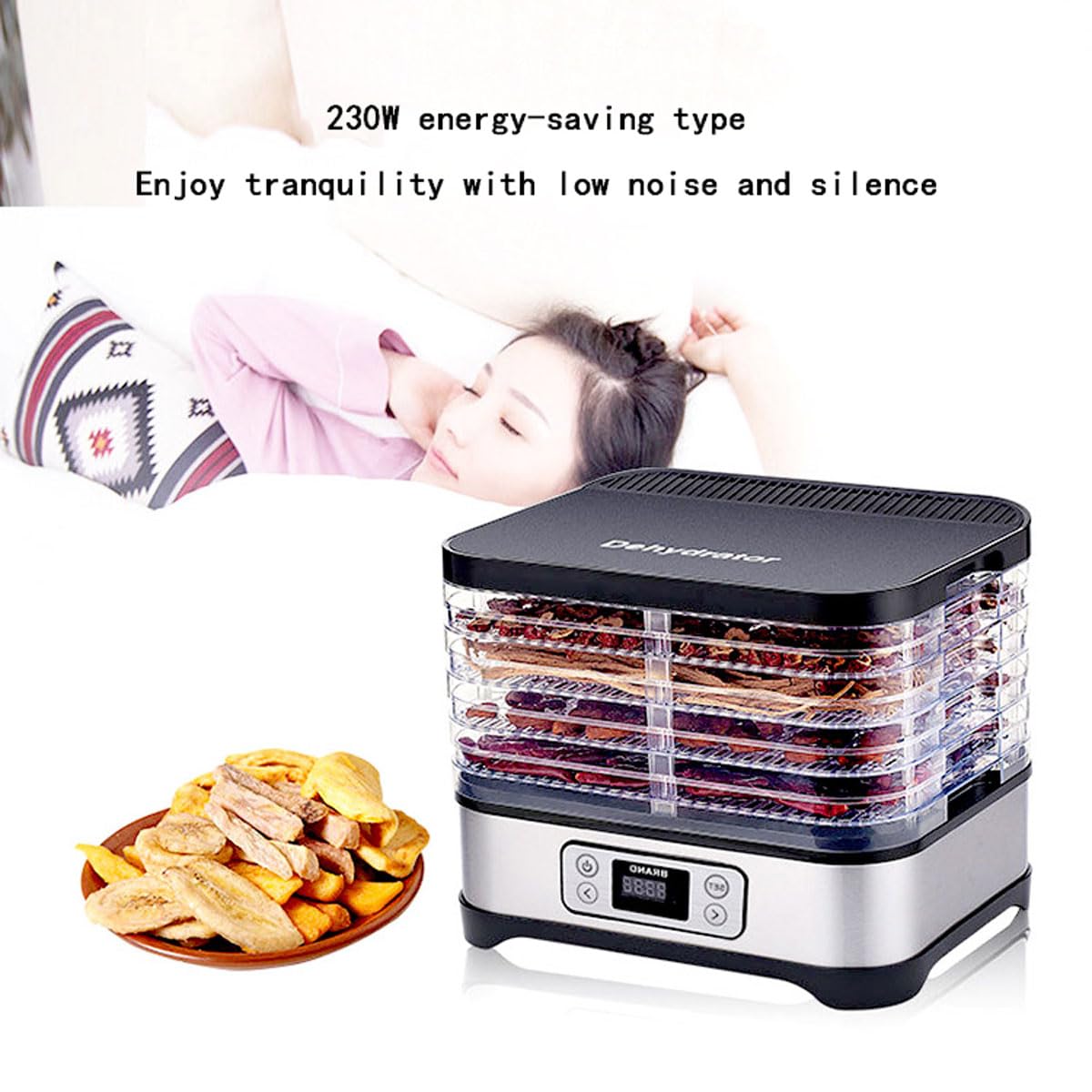 Essiccatore per alimenti domestico, essiccatore per frutta trasparente a 5 vassoi a 360° con temporizzazione di 72 ore, macchina per essiccazione portatile da 250 W per carne secca, frutta, carne, v