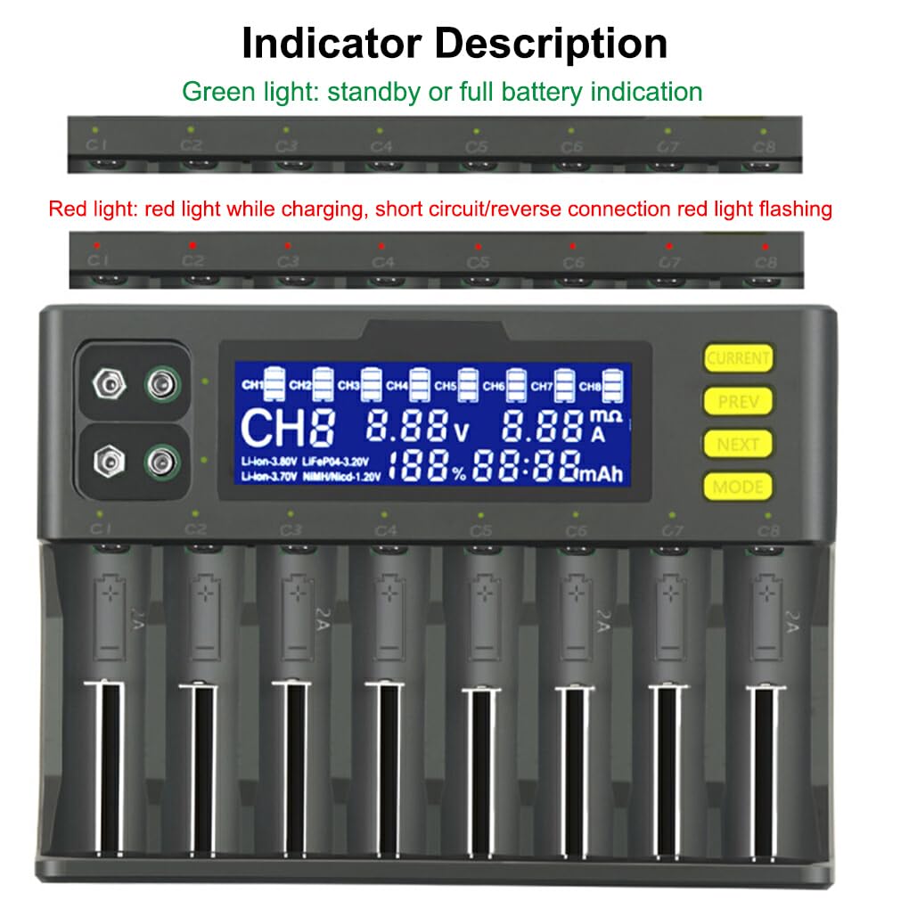 Chargeur de batterie 8 emplacements 9V LCD affichage numérique piles rechargeables adaptateur de charge plastique Lithium Charge bureau