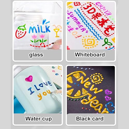 Miniatura 7 de Juego de 12 bolígrafos de tinta de gelatina brillante 3D, bolígrafos de gel de colores de 0.039 pulgadas, rotuladores de tinta de gel líquido,