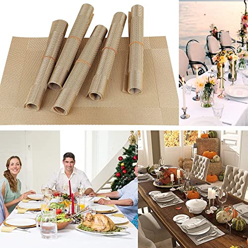Image of GDNK Washable PVC Heat Resistant Colorful Place Mats for Kitchen Dining Table Mates Washable Heat-Resistant for Dining Table (4 Pack) (Gold)