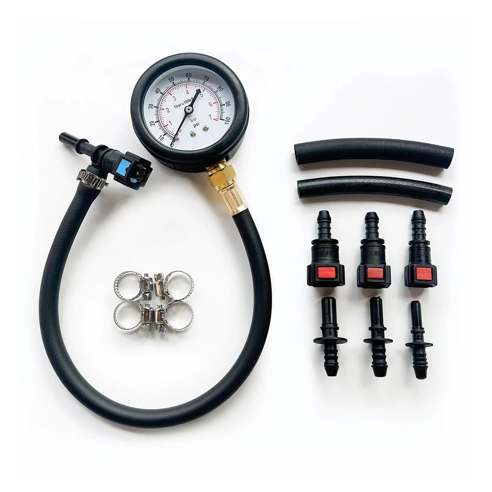 Kraftstoffdruck-Testkit – Kraftstoffdruckmessgerät – 0–100 PSI Kraftstoffeinspritzpumpen-Druckprüfer-Messgerät-Kit für Auto, Motorrad, LKW