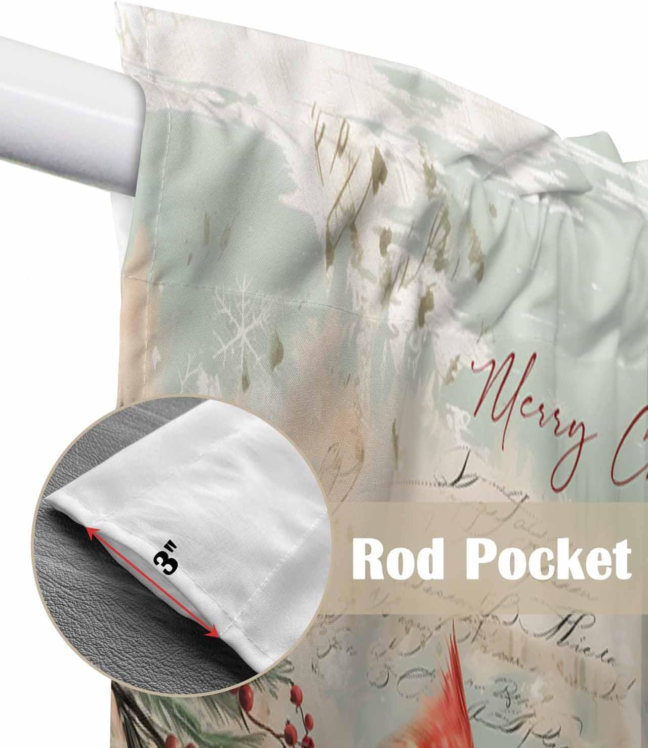 Xmas Vintage Letter Pine Needle Berries Cardinal Bird Swag Valances Rod Pocket Kitchen Curtains Window Valances Swag Curtains for Bathroom Over Sink Basement, 1 Pair, 36" W x 45" L