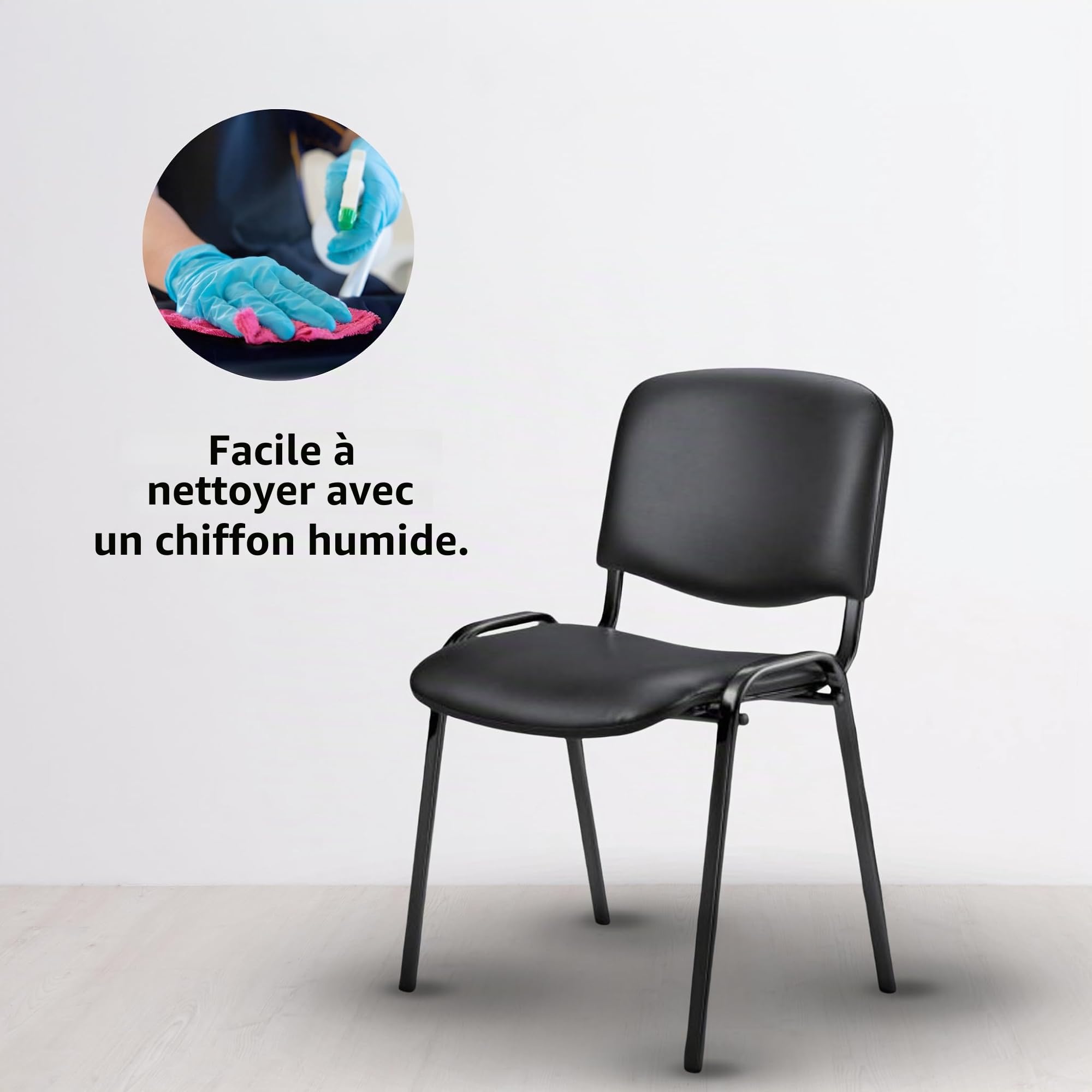 Topsit Lot de 4 Chaises Visiteur, chaises de conférence Structure en métal, rembourées et avec revêtement en Similicuir, Chaise empilable, pour la Maison, Le Bureau, la réception, Les Pauses.