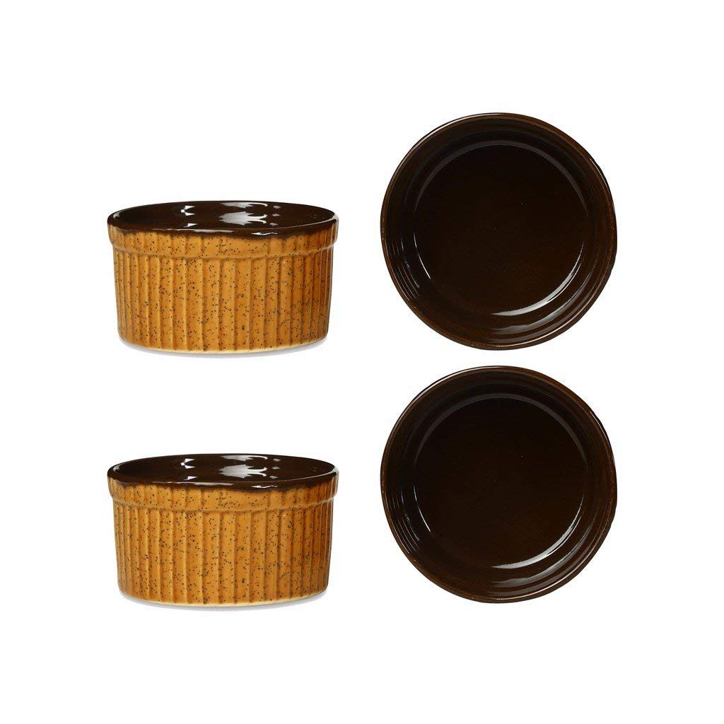 Caffeine Ceramic Handmade Mustard Brown Ramekins Bowls (Set of 8) 2