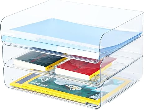 3 Tier Stackable A4 Filing Trays, Office Desk File Rack, Tidy File Document Letter Paper Organiser 3 Tiers,Transparent