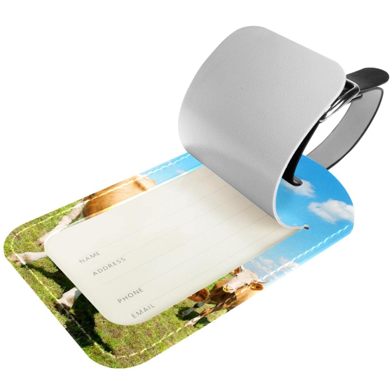Etichette per bagagli 2 Pack Animale mucca bovini natura PU pelle bagagli tag protezione privacy