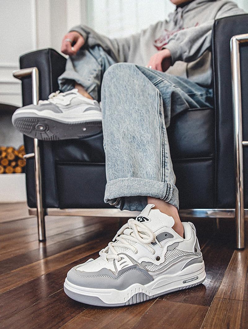 Herren Y2K Skateboard Schuhe Fashion Sneakers aus Atmungsaktivem PU-Leder Klassische Schnürung Freizeitschuhe