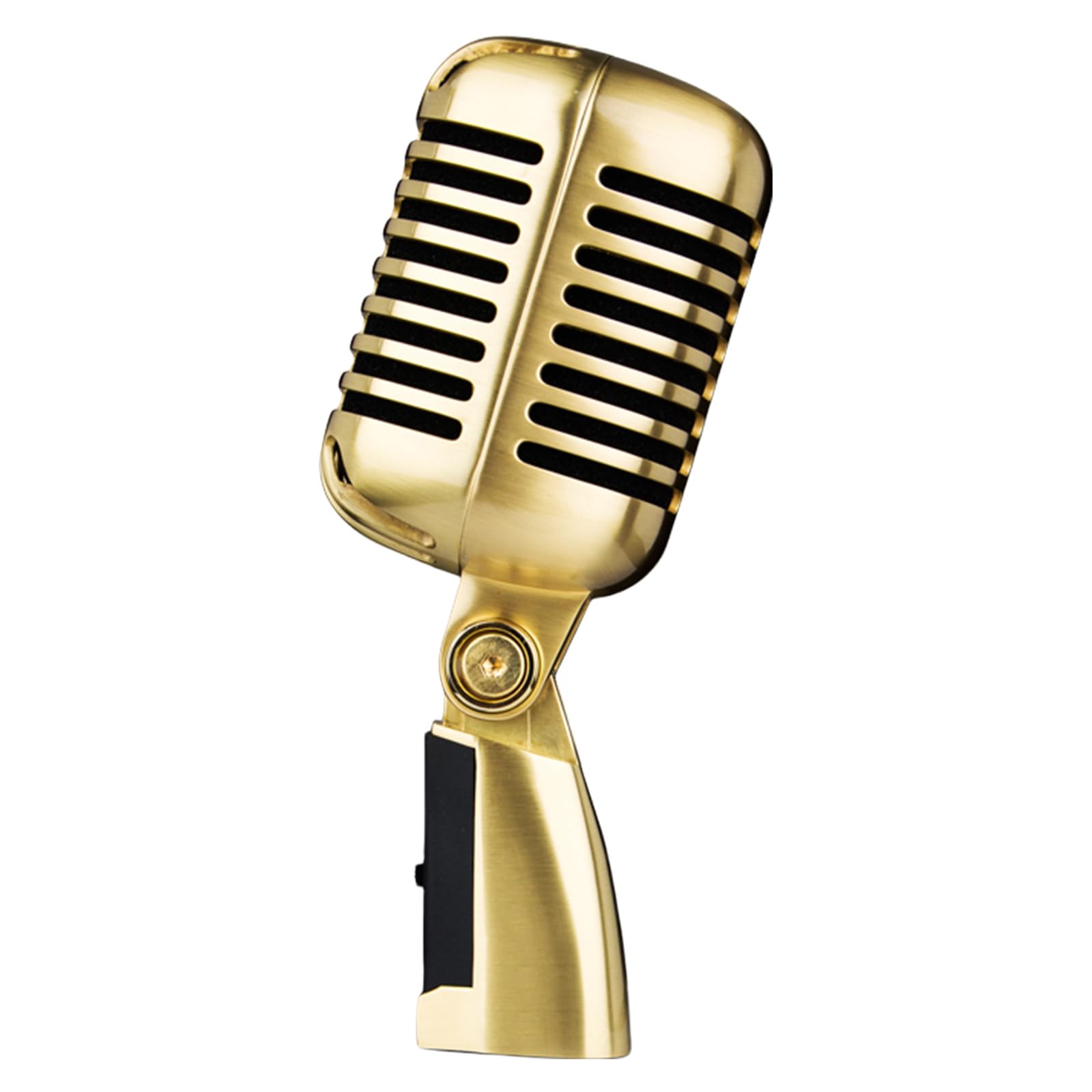 Micrófono vocal dinámico vintage, aspecto de metal antiguo y nostálgico para escenario y canto, micrófono en vivo