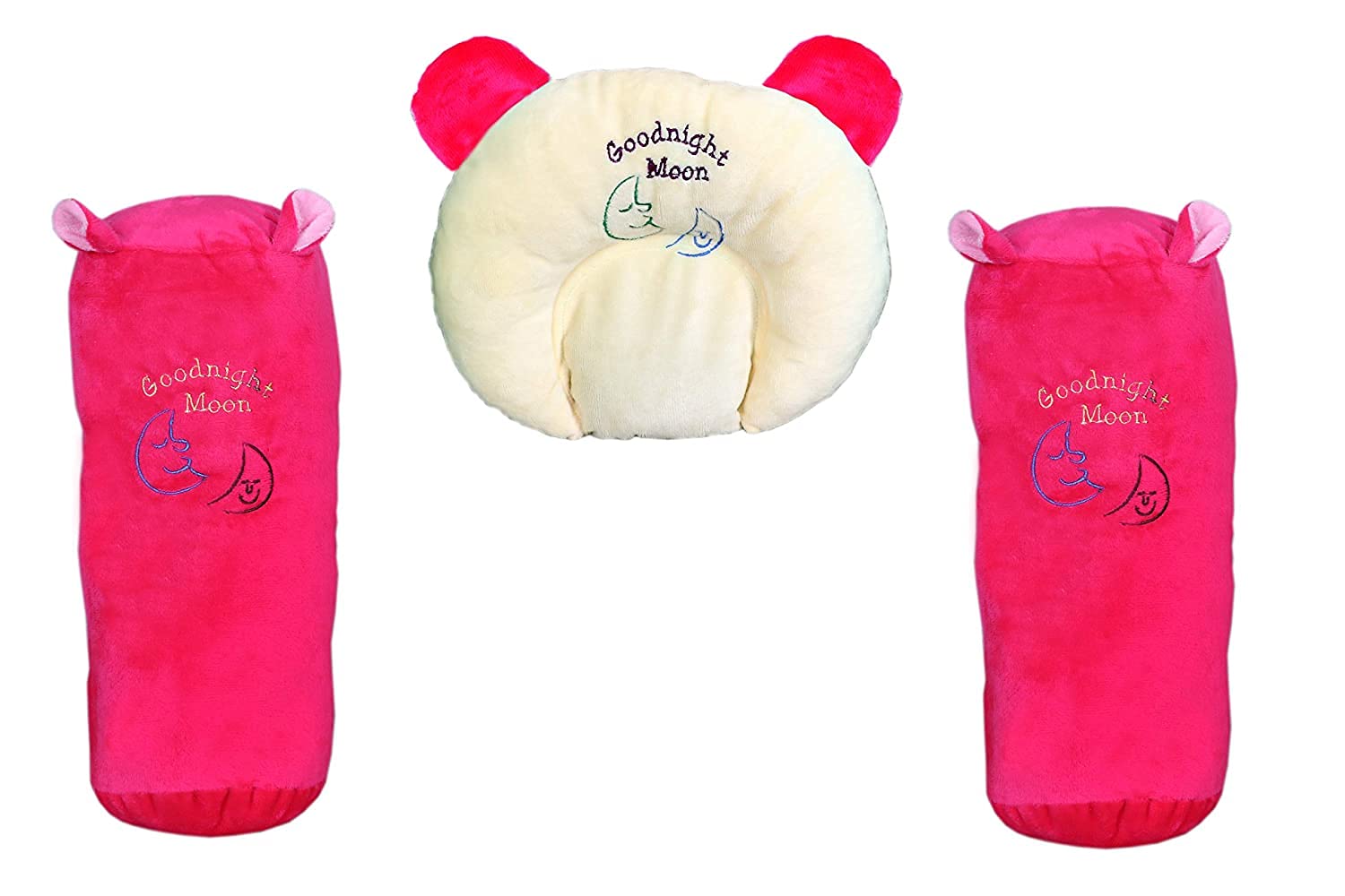 Jiggly-Poo (New Born Baby Pillow for 6 Months Baby with Rai Seeds with Matching 2 Bolsters (Pink), 0-6 Months Pink