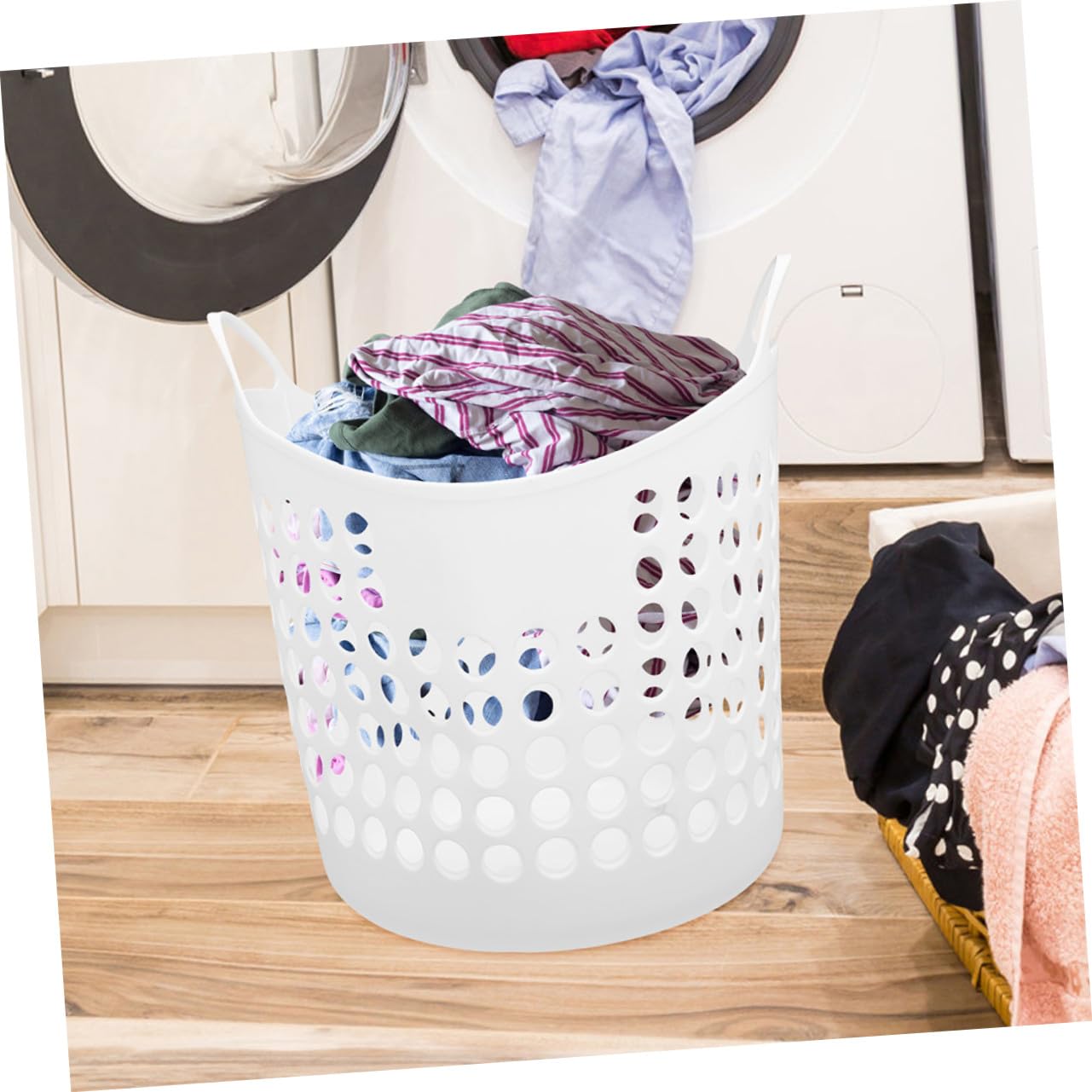 Cesto Portabiancheria Portatile 40l in Plastica Riutilizzabile Design Traforato Per Bagno e Camera, Capiente e Leggero Per La Raccolta Indumenti Sporchi