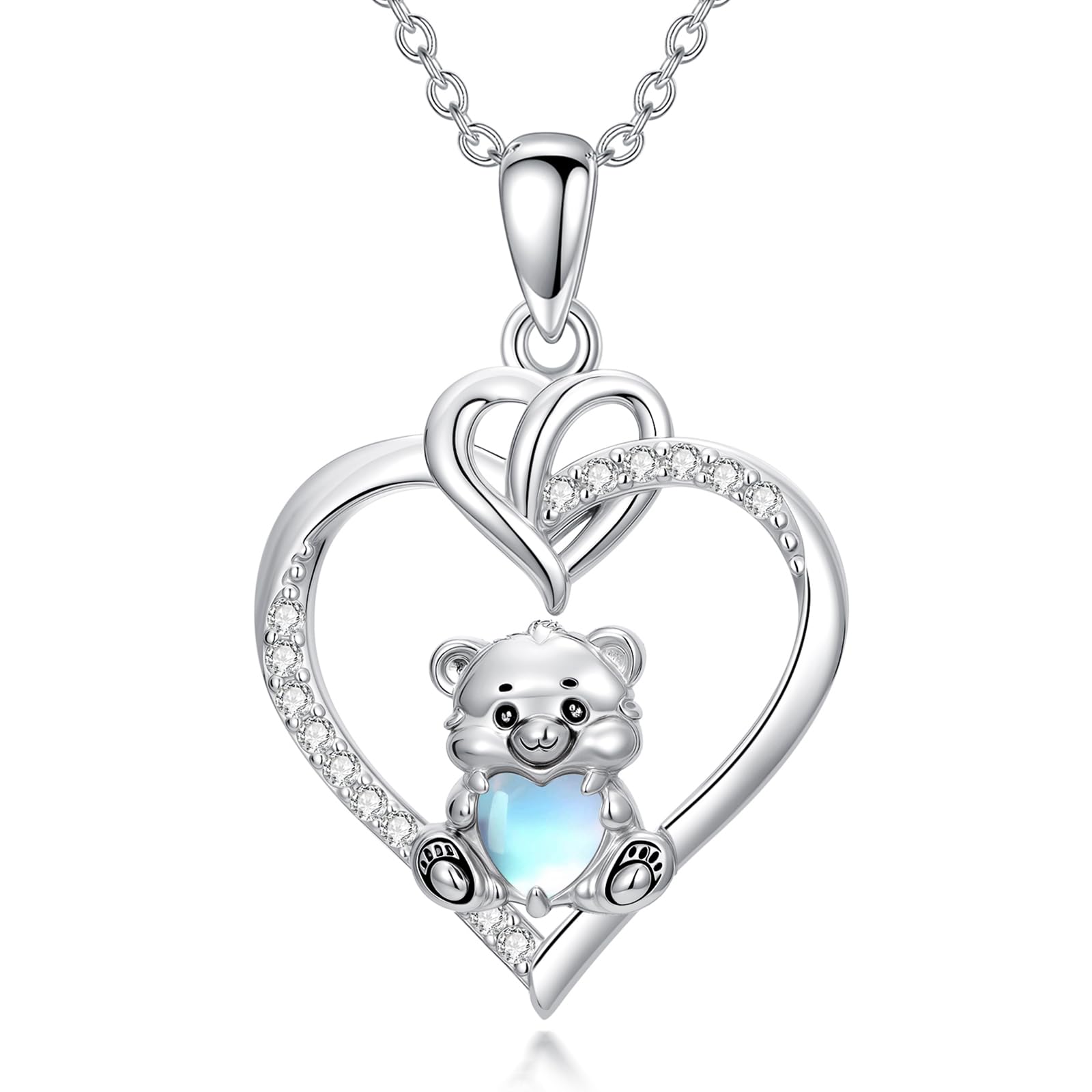 ROMANTICWORK Süße Tier Halskette mit Mondstein 925 Sterling Silber Herz Anhänger Tier Schmuck Jubiläum Geburtstag Weihnachts Geschenke für Frauen Frau Tochter