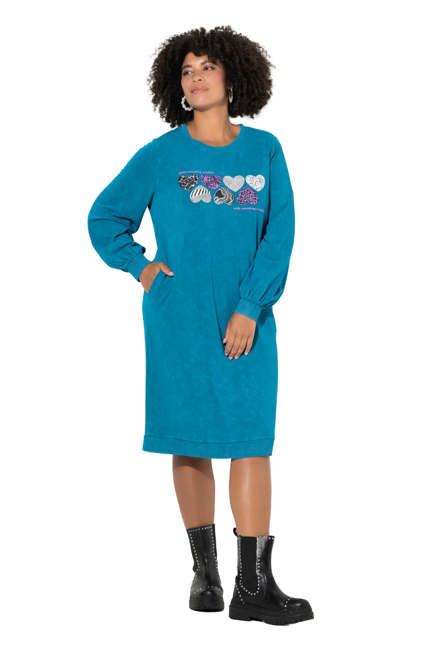 Angel of Style Damen große Größen Übergrößen Plus Size Sweatkleid, Straight Fit, Druckmotiv, Ballon-Langarm 846935