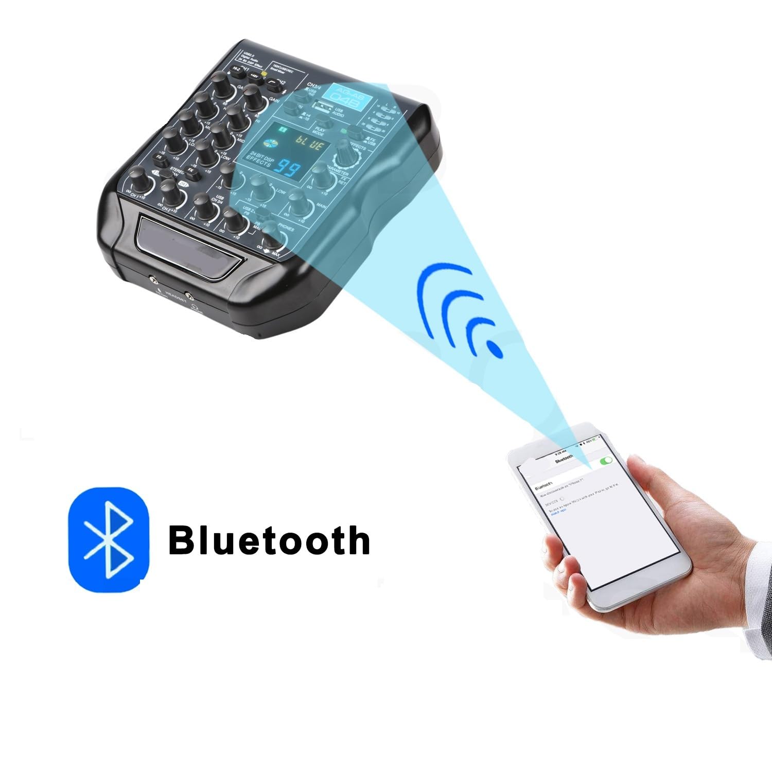 Controlador de DJ, Mezclador en vivo de 24 bits, 192 KHz, 99 efectos DSP, mini consola de mezcla Bluetooth con USB