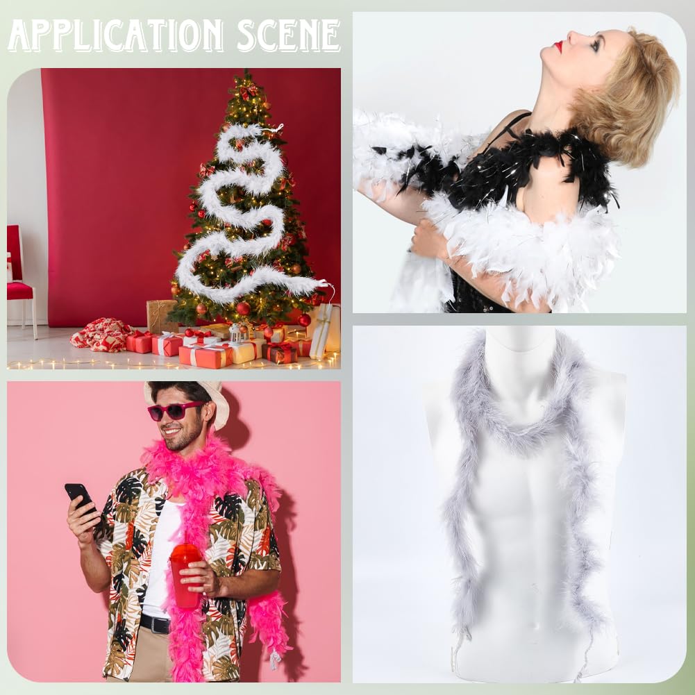CABODYALS 2Pcs Grey Feather Scarf Wrap Bulk Pack Turkey Chandelle Plush Boa Long Soft Fluffy Versatile Collars Shawls Scarves for Women Costume Accessories Party Holiday Decoration Diy Craft - Image 4