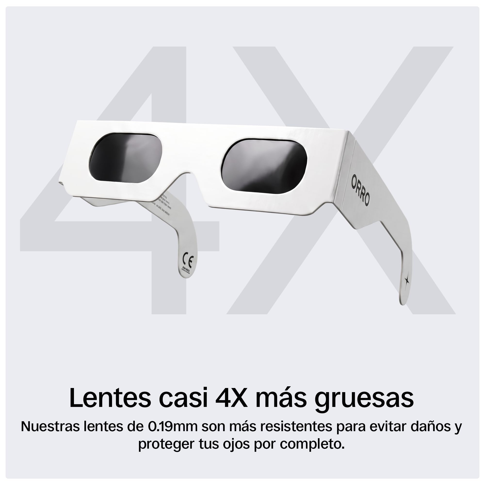 ORRO Gafas para Eclipse Solar de 40 mm, Pack de 2/6/12, Blancas, Protección Ocular Certificada, Ensayadas según EN ISO 12312-2:2015, Marcado CE para Observación Directa del Sol - Ajuste Moderno
