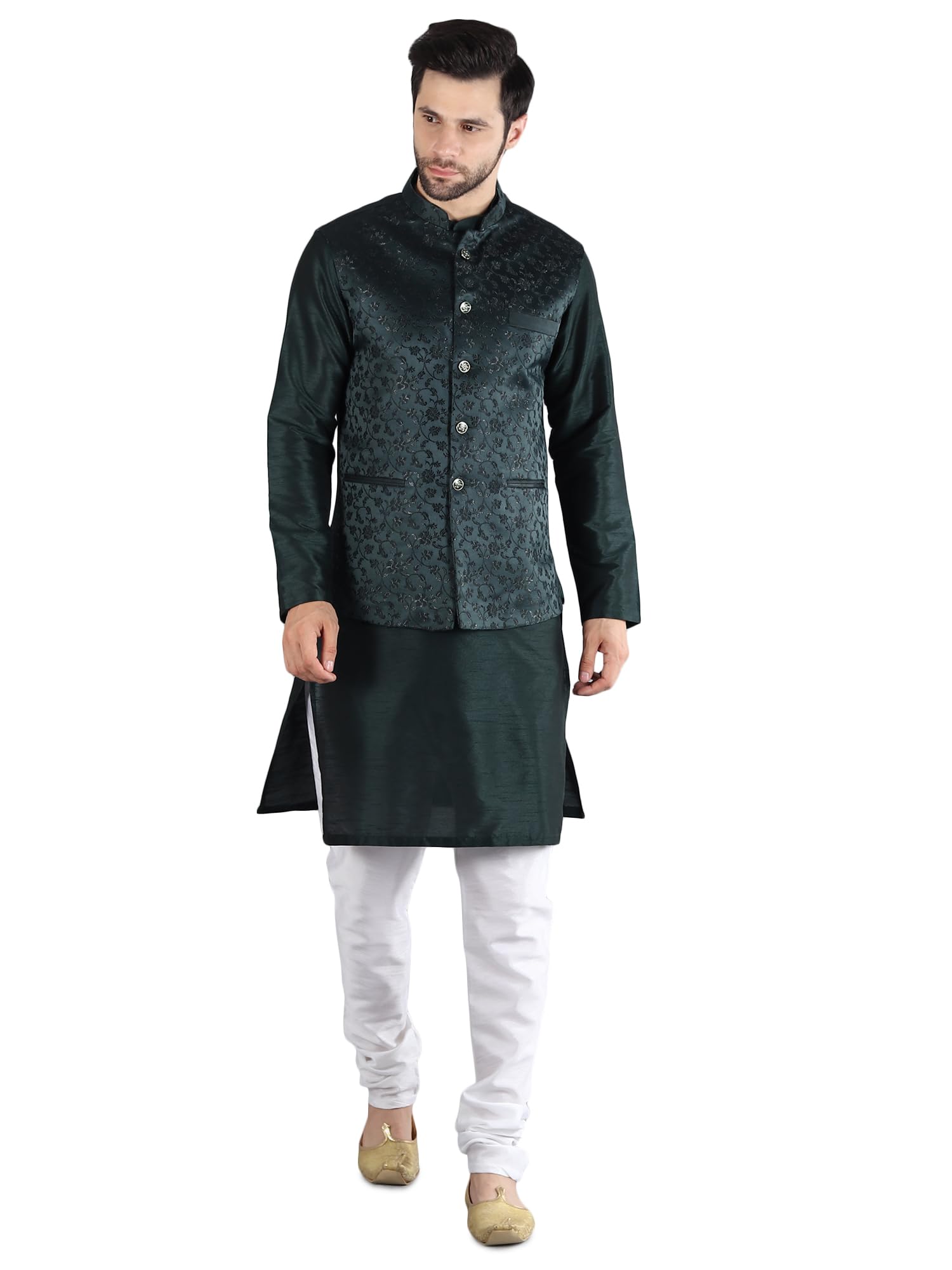Men's Silk Blend Kurta Pajama with Designer Ethnic Nehru Jacket/Modi Jacket