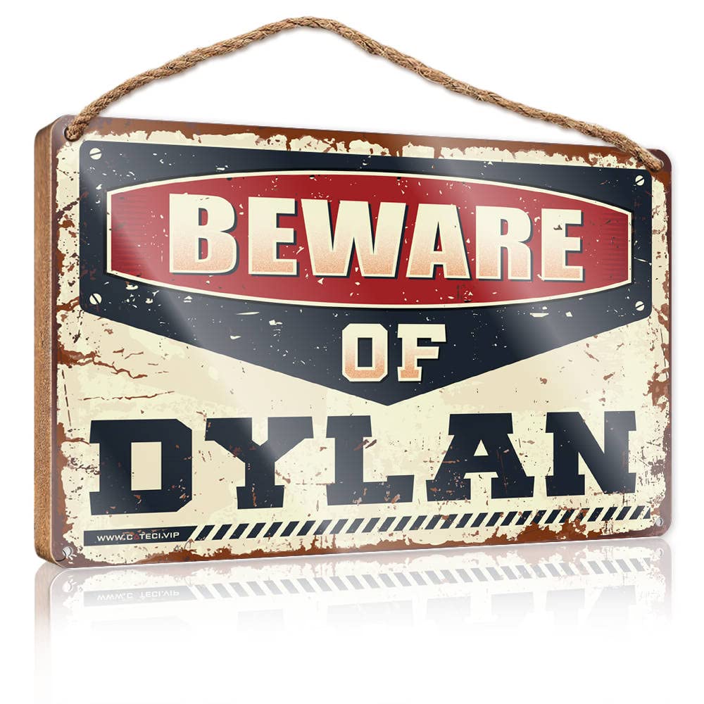 FZFN Hanging Plaque Wooden Beware Of Dylan Wooden Sign Front Porch Decor Gifts For The Office(23X35CM)