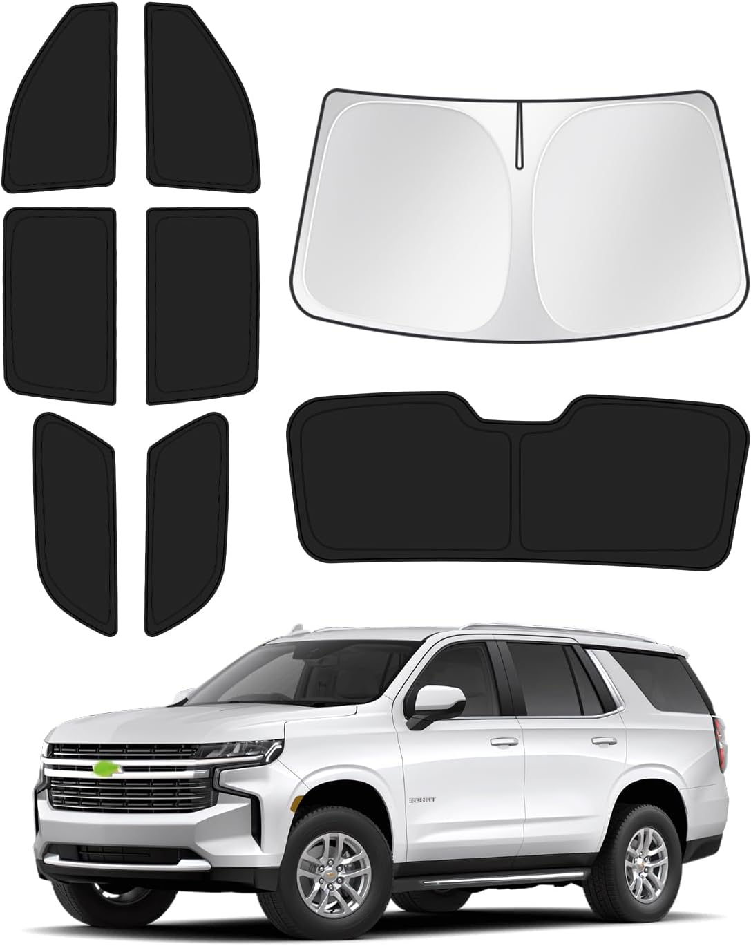 Sunshades for GMC Yukon/Chevy Tahoe/Chevy Suburban 2021-2024 2025 Accessories Windshield Sun Shade Side Rear Window Shade Cover Sun Visor Shield Privacy Protection Keep Vehicle Cool Black 8PCS GMC Yukon/Chevy Tahoe/Suburban 2021-Present