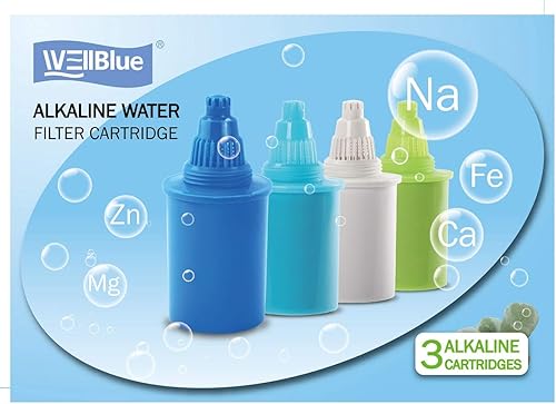 Filtro de repuesto de agua alcalina, 3 piezas, Pioneer in the Market WellBlue compatible con muchas marcas (azul claro)