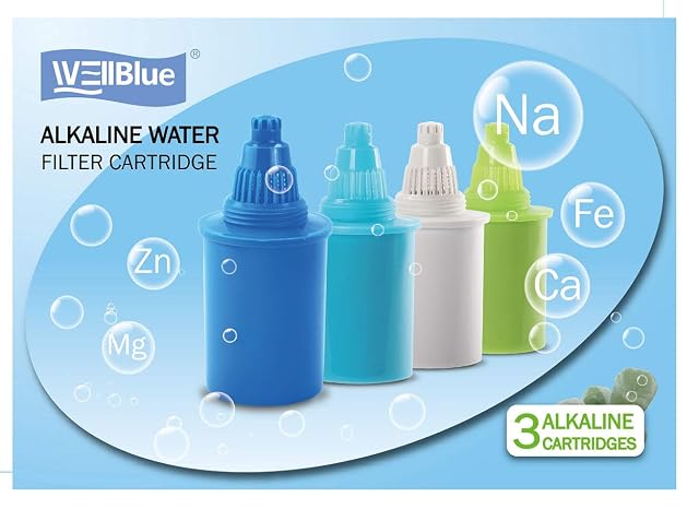 Alkaline Water Replacement Filter 3 Pieces - Pioneer in the Market WellBlue Compatible with many Brands Light Blue