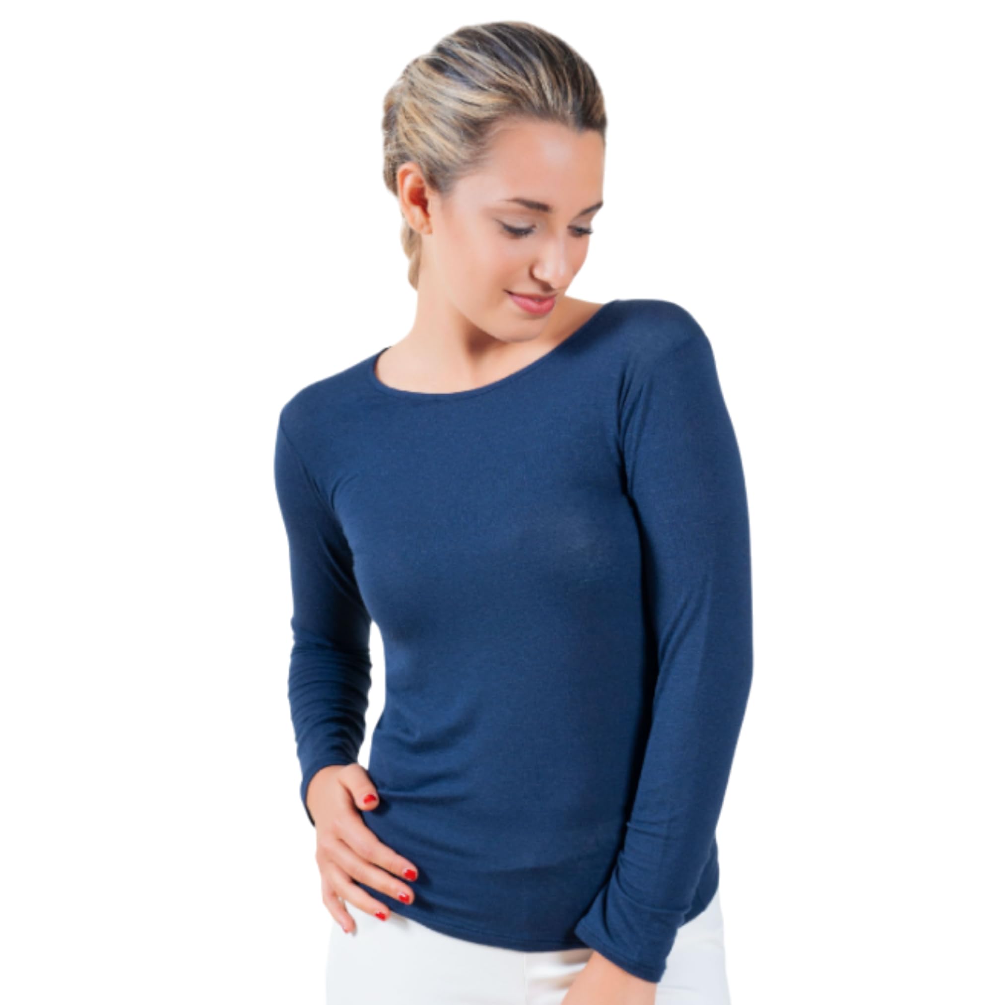 Maglia Donna Manica Lunga Cashmere Donna Modal Girocollo, Termica, Maglione Invernale Primavera, Autunno, Sottogiacca, Intimo Donna Elegante Maglia Termica, Made in Italy
