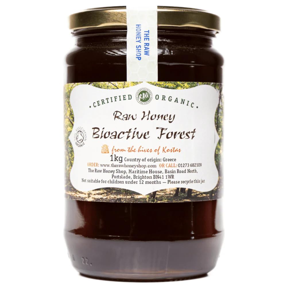 MIEL CRU BIO GREC DE FORÊT 1kg, Actif 23.5 - de la Zone Protégée Natura 2000 Mont Kissavos, Testé en Laboratoire Comme Authentique et 100% Miel Naturel Pur, Cru, Non Pasteurisé, The Raw Honey Shop