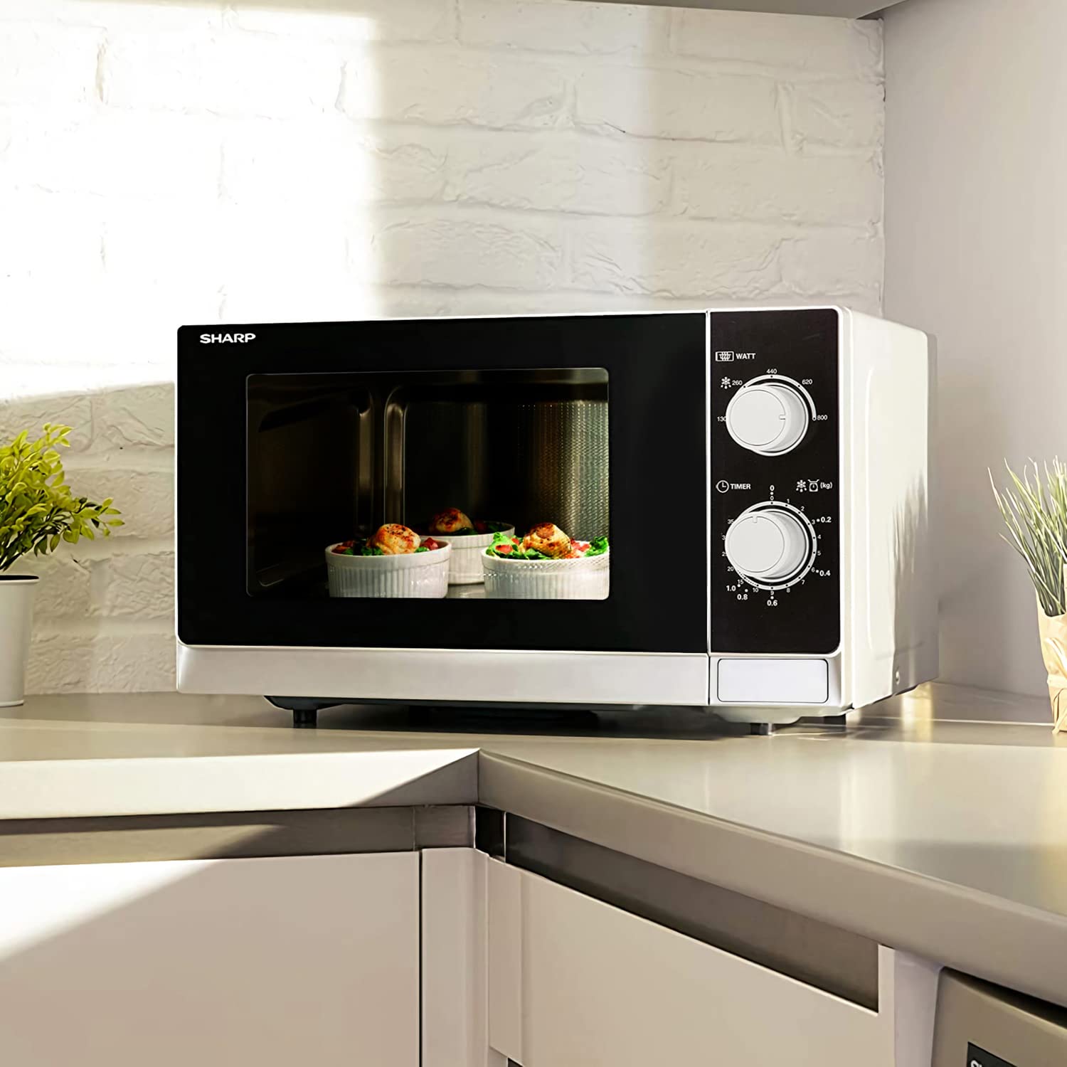 Sharp R-600WW Blat mikrofalowy kombinowany 20L 800W czarny, biały mikrofalówka - mikrofalówka (blat, mikrofalówka kombinowana, 20 L, 800 W, obrotowy, czarny, biały)