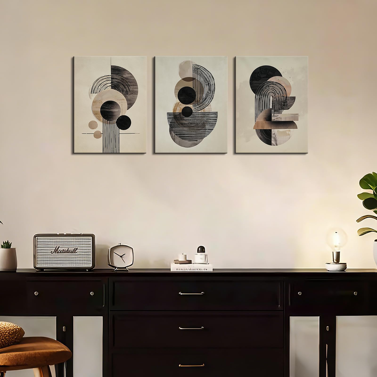 LJXDUBAF Abstrakte geometrische Leinwand-Wandkunst, 3er-Set, moderne neutrale Wandbilder für Wohnzimmer, minimalistische Leinwand-Wandkunst, Wanddekoration