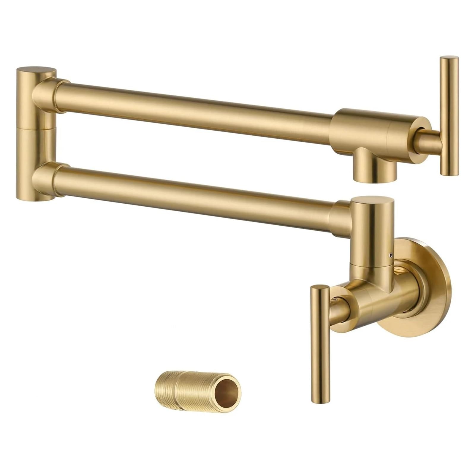 Ewsdsfs Brushed Gold Pot Filler Double Joint Spout Folding Stretchable Swing Arm Wall Black Kitchen Faucet Single Hole Two Handle Sink(Brushed Gold)