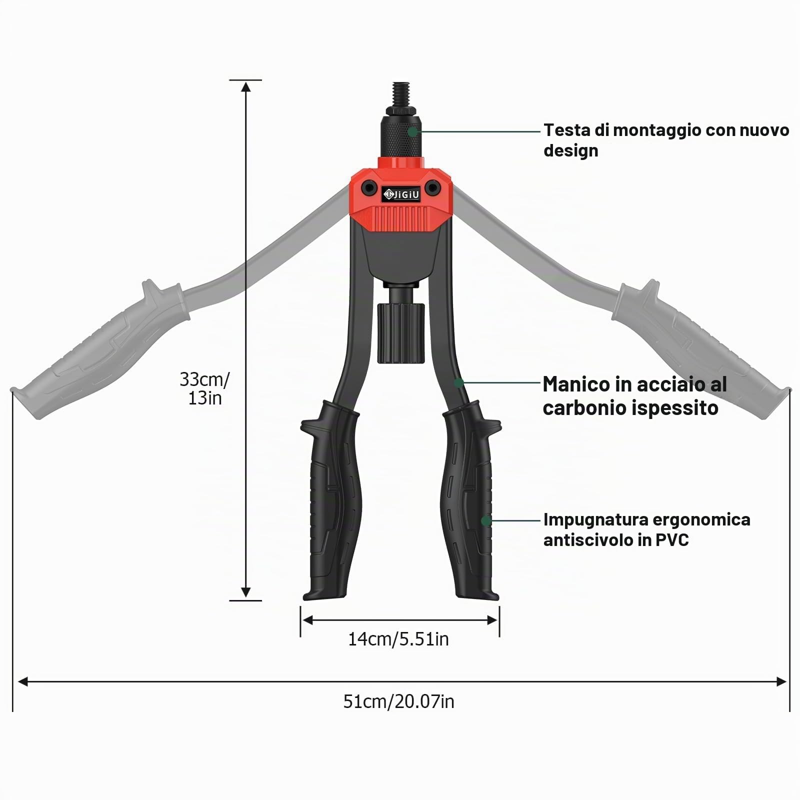 JiGiU Chiave per Inserti Filettati, 13 Pollici, Rossa, Kit 110 Pezzi Design Rivoluzionario a Inserimento Rapido - 7 Mandrini (M3-M12) e Valigetta Portatile - Perfetta per Fai-da-Te