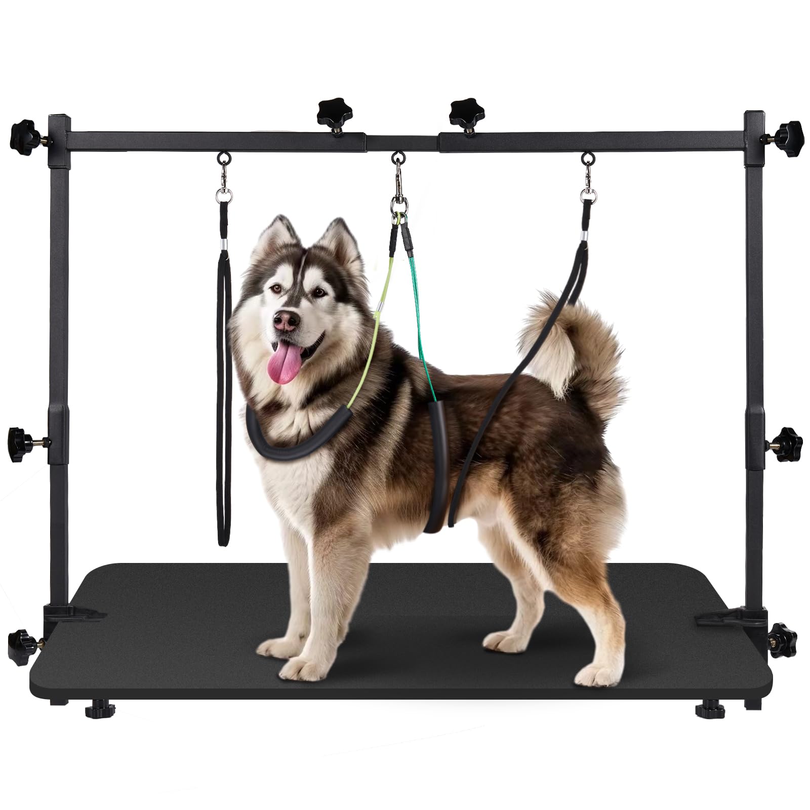 Dog Grooming Table Arm - Adjustable 35"" Height, 32""-47"" Width, Dog Grooming Arm with Clamp and No-Sit Haunch Holders - Perfect for Medium & Large Pets, Black