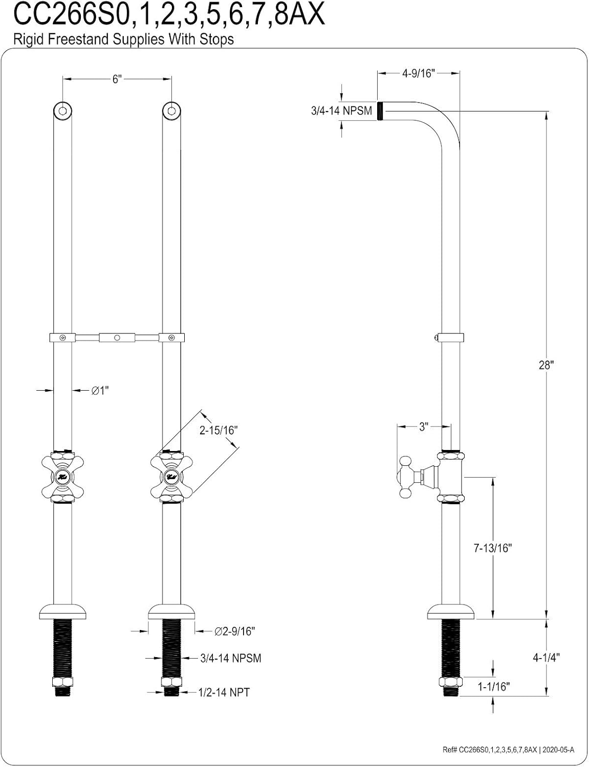 Kingston Brass CC266S7AX Freestanding Supply Line Package, Brushed Brass