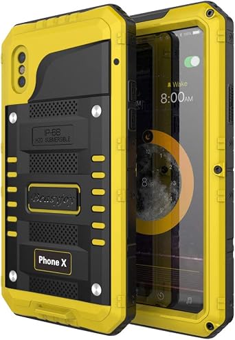Beasyjoy for iPhone X Case iPhone 10 Metal Case Heavy Duty Cover with Screen Waterproof Shockproof Durable Military Grade Full Body Protection Outdoor 5.8 inch, Yellow