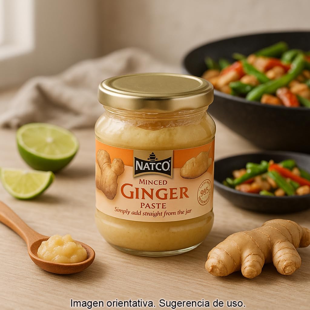 Jengibre en pasta 190 g en frasco de cristal, sabor intenso y fresco para currys, wok, sopas, marinados y salsas, ahorro de tiempo sin pelar ni rallar