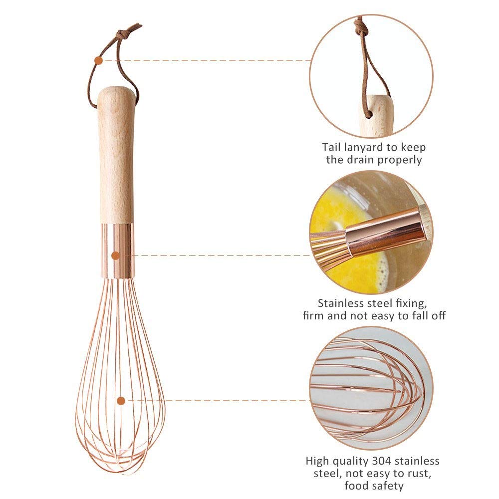 Trzepaczka do jajek ze stali nierdzewnej trzepaczka do jajek, różowe złoto mini wisk ręczna trzepaczka mleko jajka jedzenie blender mikser przybory kuchenne .(L)