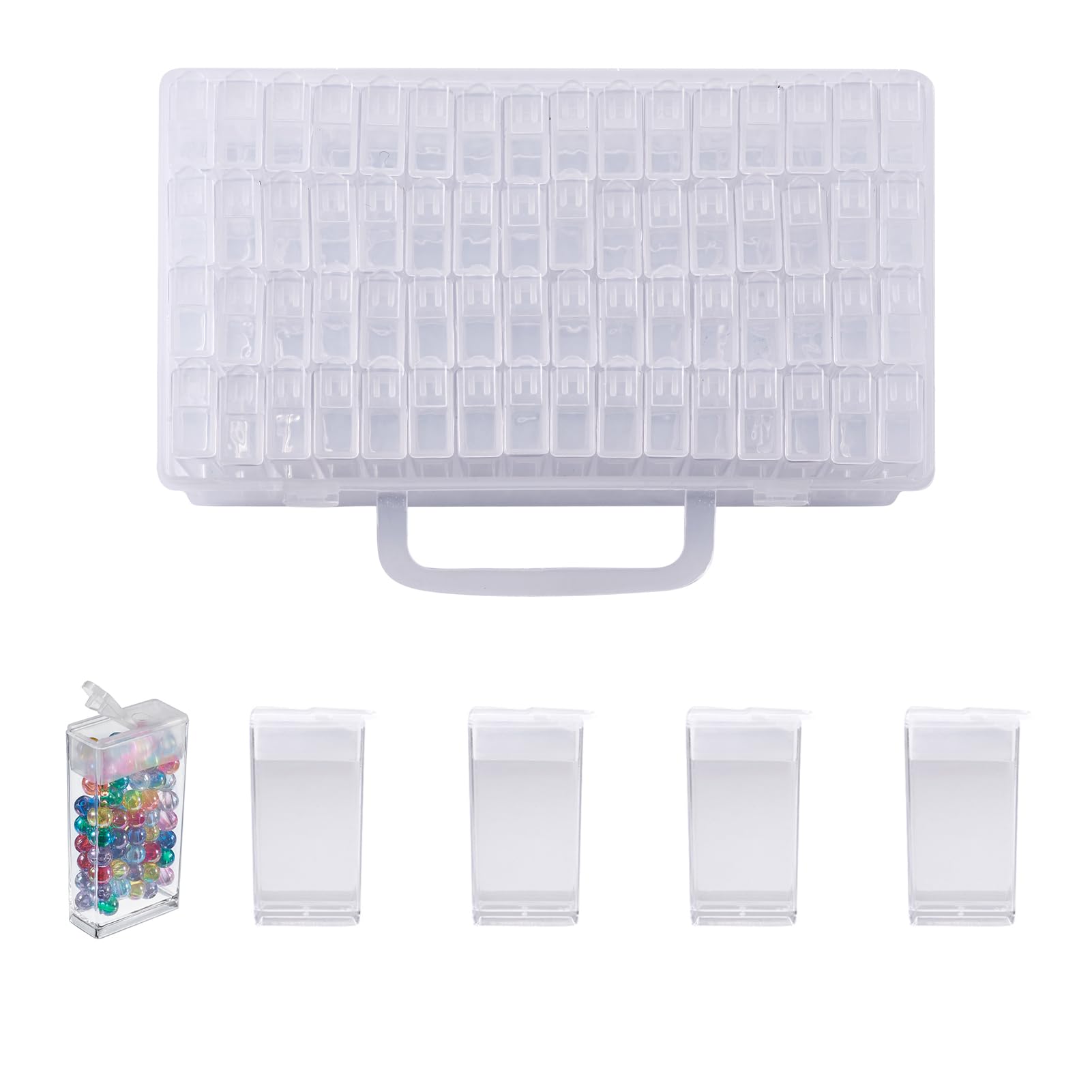 FASHEWELRY 64 Grids Small Diamond Painting Storage Containers 2x1 Inch Clear Flip Top Seed Bead Organizer Boxes with Label Stickers for Diamond Dots, Pony Beads, Nail Glitters