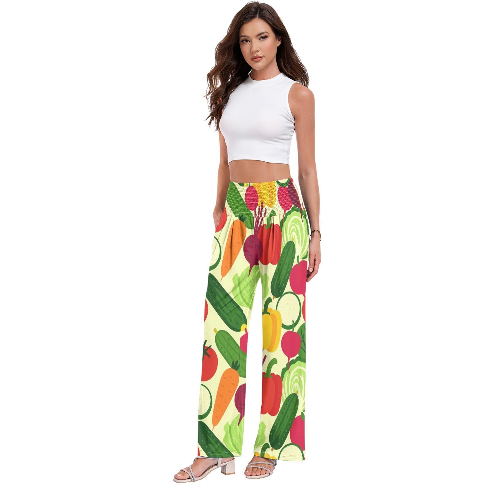 Veggie Garden damskie spodnie palazzos elastyczna talia No Dig Casual Pants