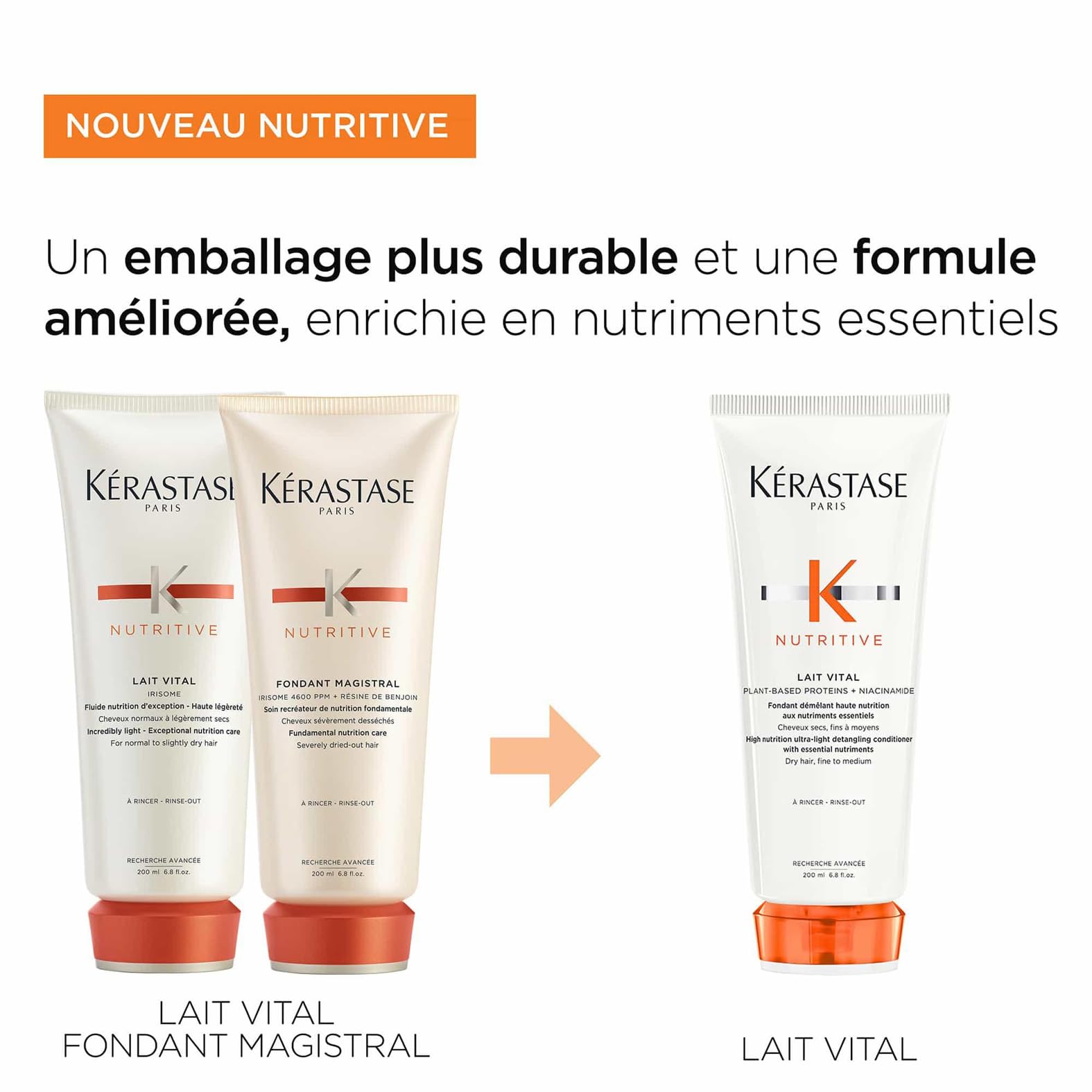 KÉRASTASE Nutritive - Lait Vital - Après-Shampoing Démêlant Aux Nutriments Essentiels - +85% Hydratation Immédiate Jusqu'à 72h* - Niacinamide & Protéines Végétales - Cheveux Secs & Fins - 200 ml