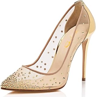 Rhinestones Studded Stiletto High Heels Mesh Pumps for...