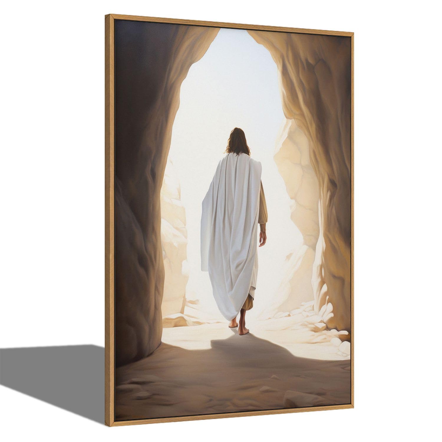 Jesus Emerges from Tomb - Easter Resurrection Christian Religious Wall Art Print Painting Art - Inspirational Church, Bedroom, Living Room Decor - 24"x36" Framed Canvas for Faith Focused Spaces