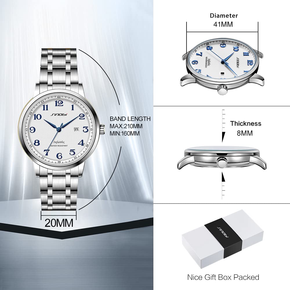 SHENGKE SINOBI Relojes clásicos de Negocios para Hombre Números arábigos Easy Reader Relojes de Pulsera para Hombres con Calendario Fecha Resistente al Agua