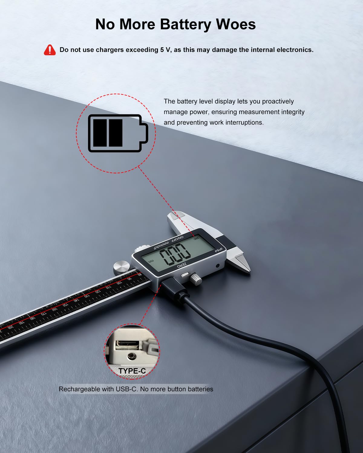 GODESON Micromètre de rotor de frein à disque, outil de mesure numérique pour frein à disque 300 mm, outil de mesure de frein avec étrier, conversion pouces/métrique, acier inoxydable, grand écran LCD
