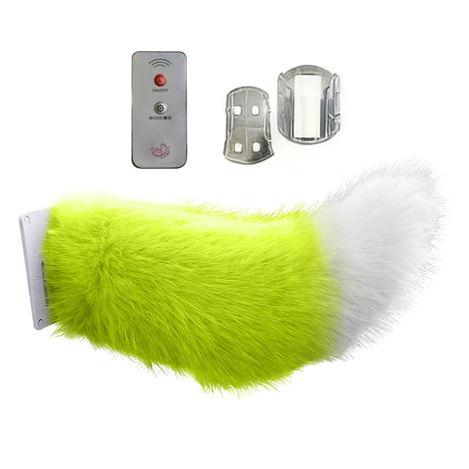 Electric Wagging Plush Fox Tail, Furry Car Tail Decoration (Green White)