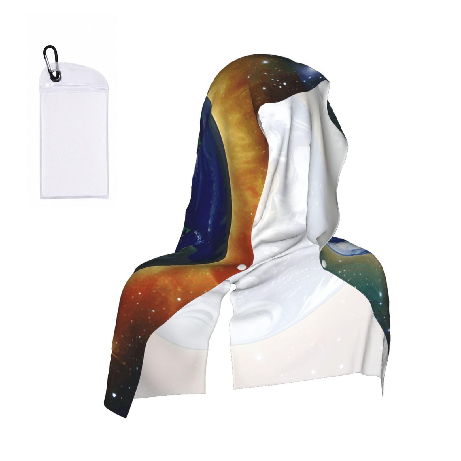 CNTDBU Cosmic Earth Cooling Towel Hooded-Instant Chill Neck Cover for Sports, UV Cooling Rag for Running Gym