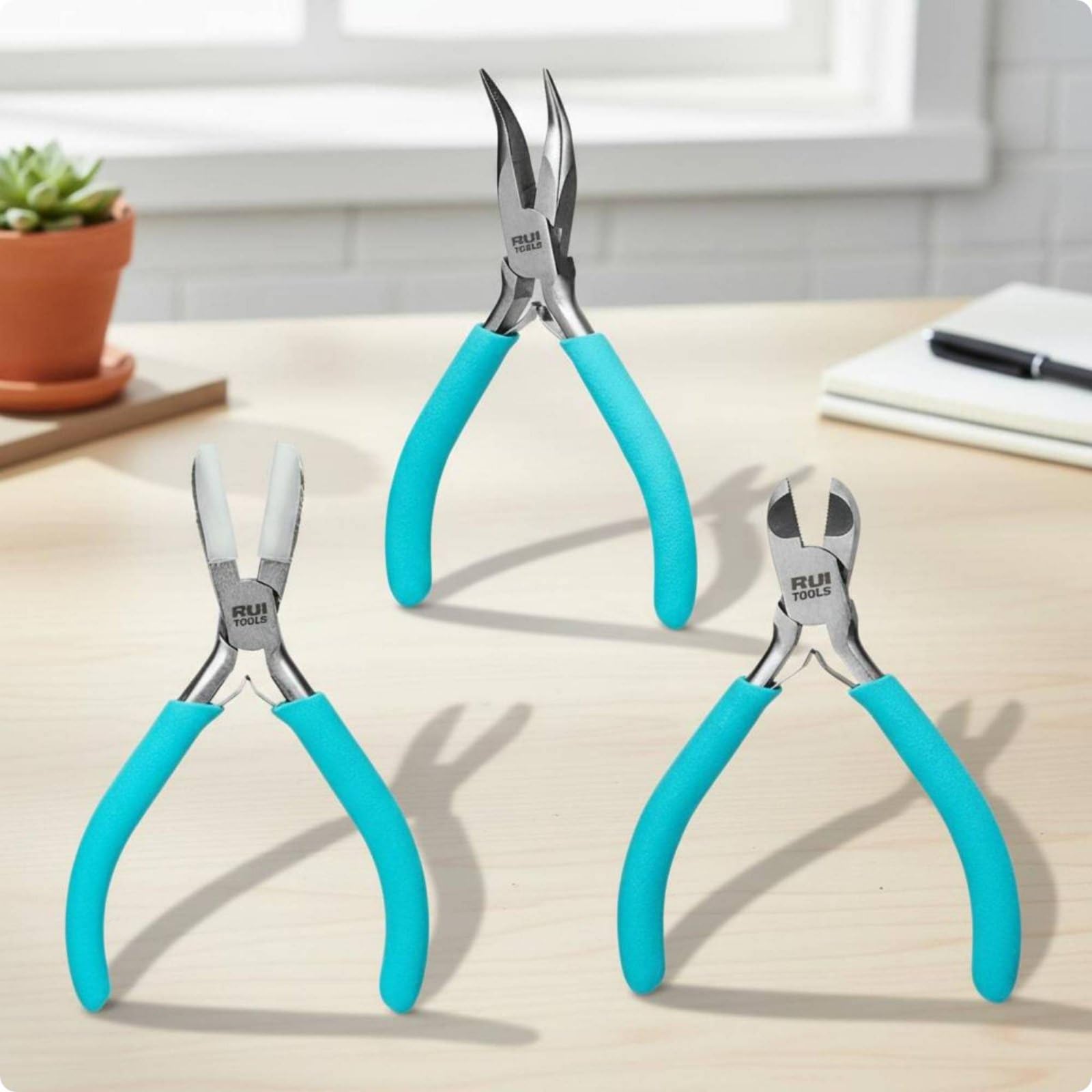 8 Pièces Pince Bijouterie Poignées Antidérapantes à Pointe Fine Finition Polie Pinces DIY pour Bijoutiers, Pince À Six Sections + Pince À Bec Courbé + Pince Coupante