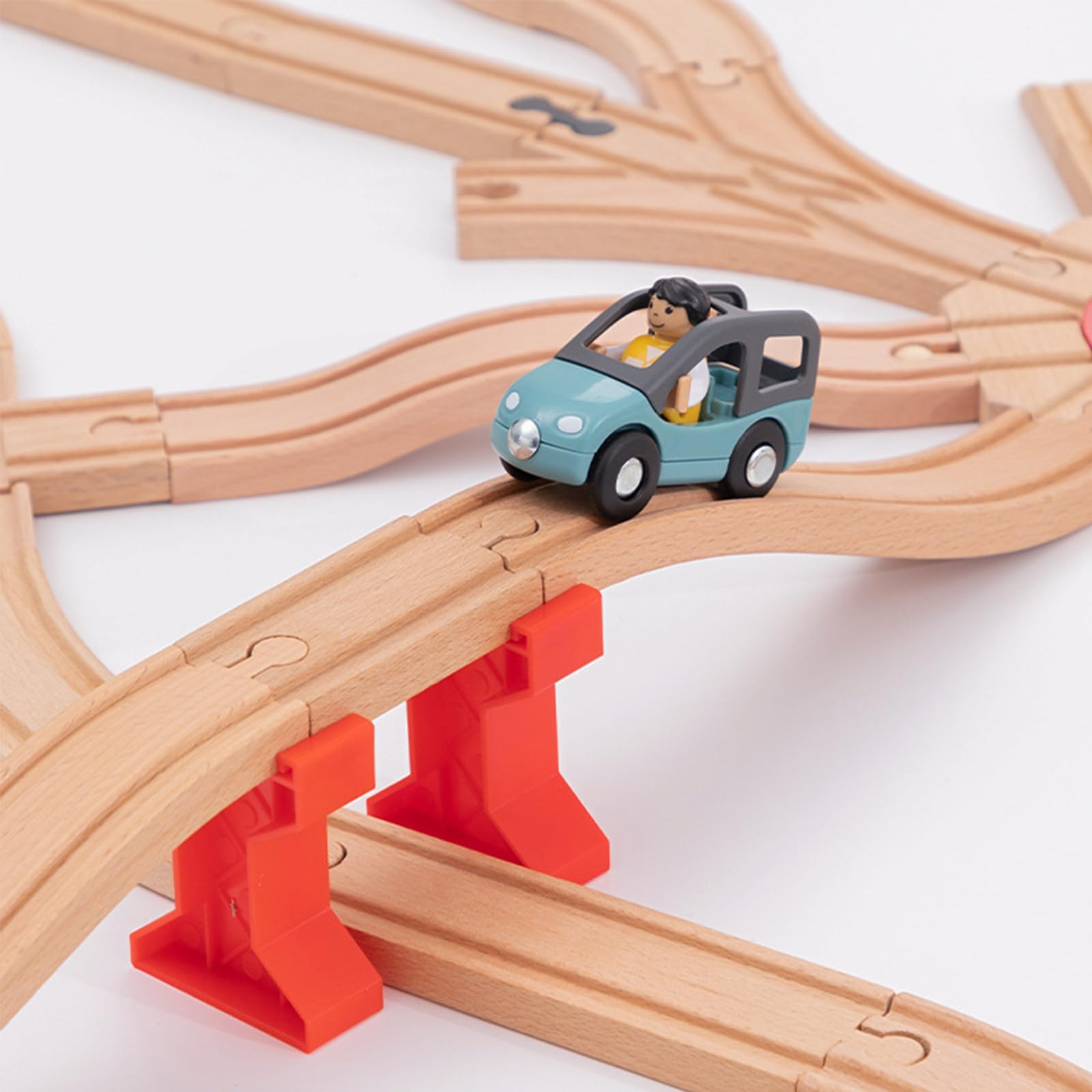 Juego de 33 rieles de ferrocarril de madera - Con riel en S, cruce y clavijas - Compatible con marcas de ferrocarril - Rieles de madera para niños de 3 años en adelante (33 piezas)