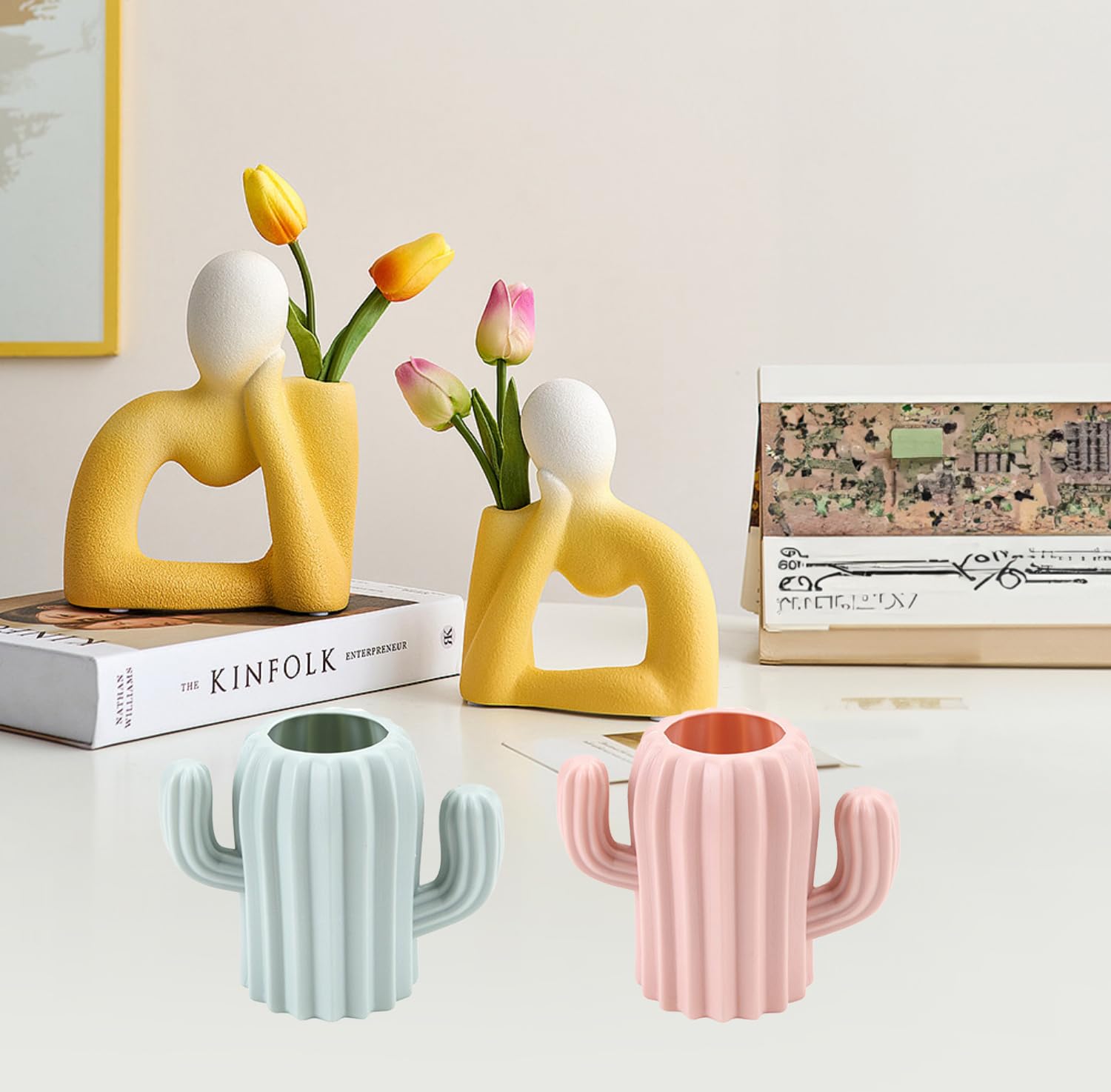 MEISH 2pcs Cactus Pen Holder Stationery Storage Pen Container Funny Cactus Shape Desk Pen Holders Pen Holder Desk Organiser for School Classroom Office - Image 3