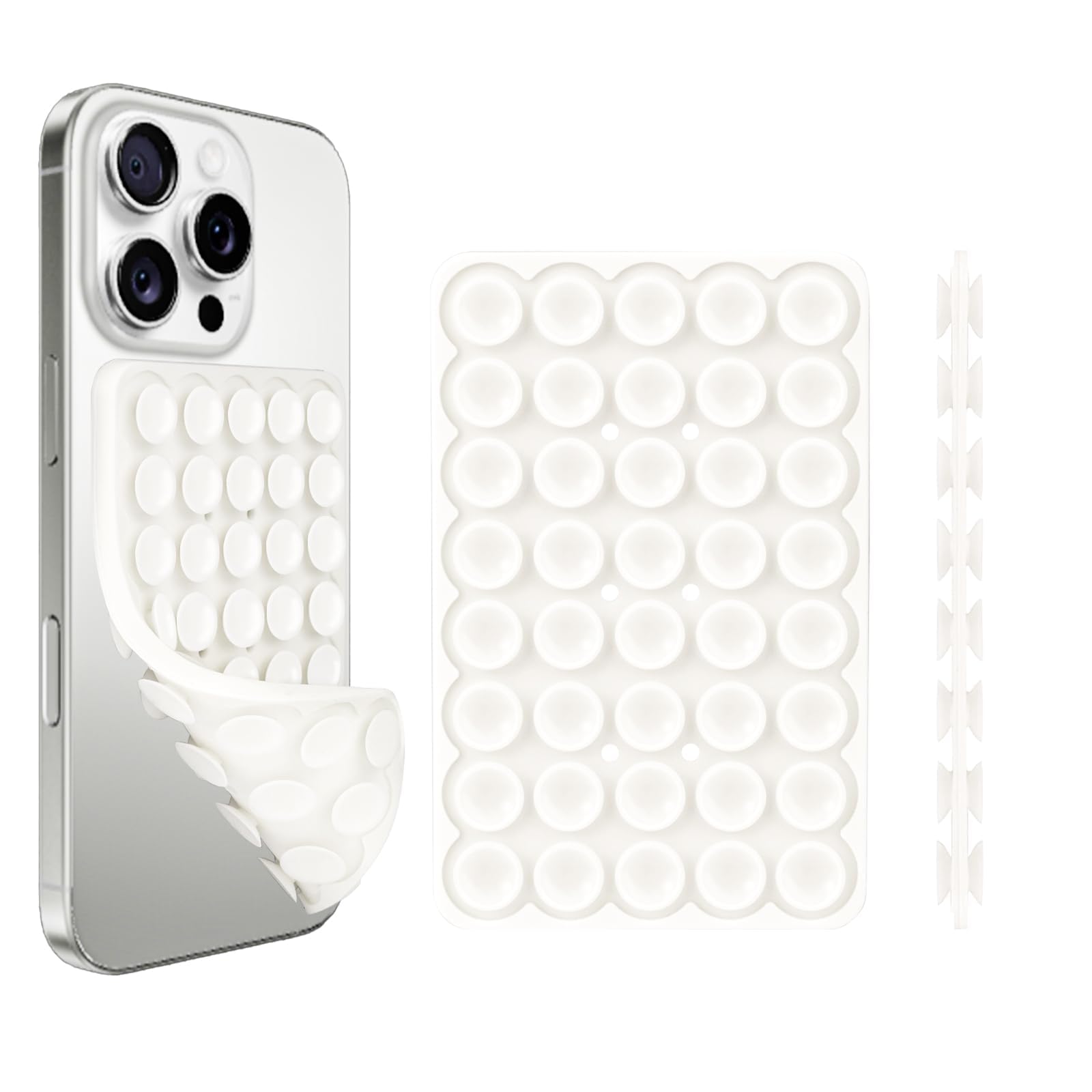 1 Pack Silicone Suction Cup Phone Case Mount Double Sided, Phone Accessories Hands-Free Strong Grip Holder for Selfies and Videos, Silicon Phone Stand Sticky for iPhone and Android White