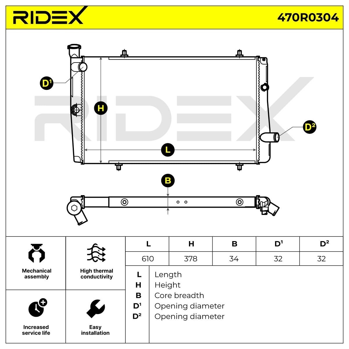 RIDEX 470R0304 Radiador refrigeración del motor Compatible con PEUGEOT 309 II 3C, 3A Gasolina Gasóleo
