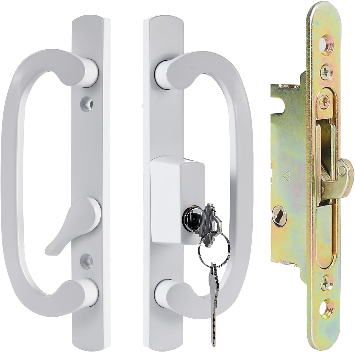 Keyed Sliding Patio Door Handle Set with Mortise Lock, Zinc Diecast, Offset Thumbturn, Fits 1-5/8" to 1-3/4" Door Thick, 3-15/16" Hole Spacing, Non-Handed, White